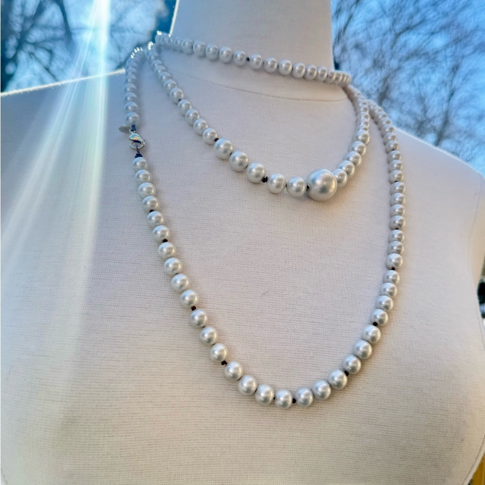 ALEXIS BITTAR Triple Strand Simulated Pearl Long Necklace Statement 64”